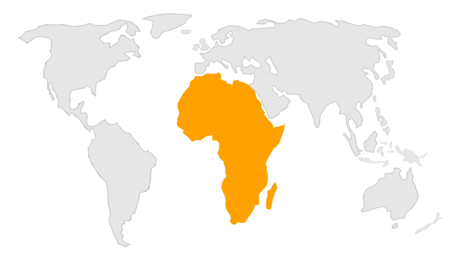 A world map with the African continent picked out in amber